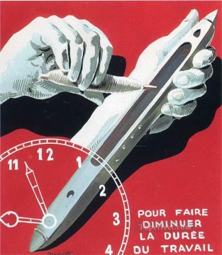  bajo Pintura - Proyecto de cartel del centro de trabajadores textiles de Bélgica para reducir la jornada laboral 1938 Surrealismo.